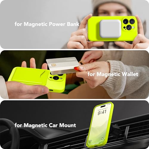Image of Magnetic for iPhone 13 Pro Max Case, Compatible with MagSafe, [Full Camera Protection][Screen Protector] Silicone Shockproof Protective Phone Case for iPhone 13 Pro Max, Fluorescent Green