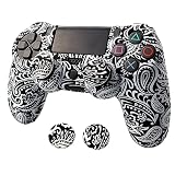 Skin for Ps4 Controller, Anti-Slip Silicone Shell Cover Case with 2pcs Thumb Grip Caps for PS4/ Slim/Pro Dualshock 4 Controller Wireless Gamepad (BK&White Pattern)