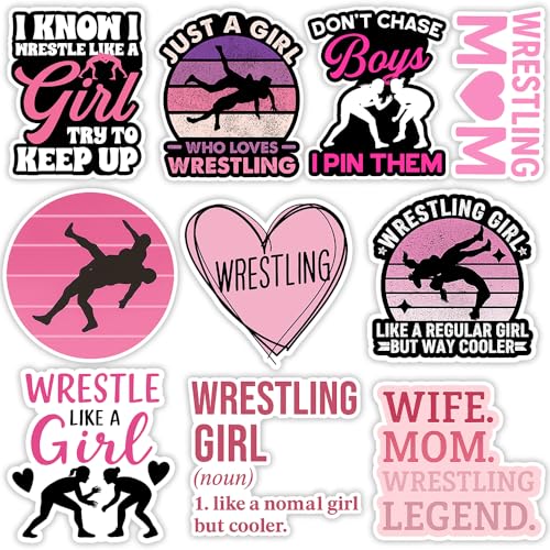 SODAVA (3x3 in) Women Wrestling Stickers Pack of 10 – Motivational Girl Wrestler Vinyl Decals for Laptop, Water Bottle, Scrapbook – Empowering Female Athlete Gift