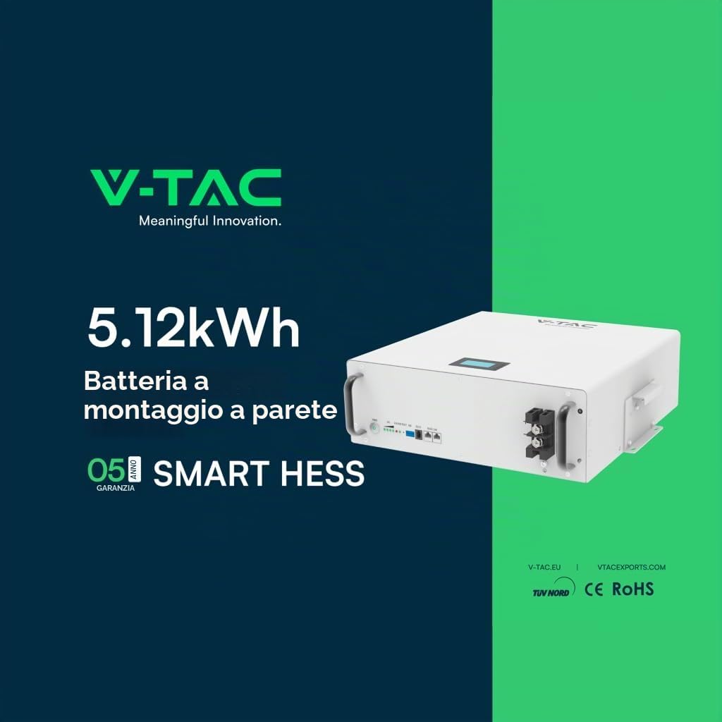 Batteria di Accumulo Per Fotovoltaico, Litio-Ferro-Fosfato LiFePO4, BMS Integrato CEI 0-21, Garanzia 10 Anni (5.12KWh 51.2V 100Ah Da Parete)