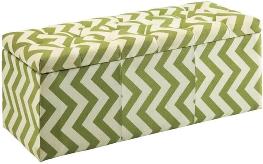 BOWERY HILL Contemporary Upholstered Storage Bench, 39”W x 16”D x 15”H, Solid Wood and Veneer, Green Chevron Fabric, Button Tufted Top, Ample Interior Storage, Modern Bedroom or Living Room Furniture