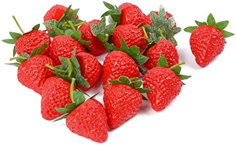 VIDELLY 20 Pieces Artificial Strawberries Fake Strawberries Lifelike Red Realistic Plastic Strawberries Artificial Fruit for Home Kitchen Party Wedding Decoration Arrangements Photography Prop,S Size