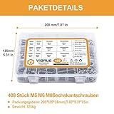 VIGRUE 408 Stück M5 M6 M8 Sechskantschrauben Edelstahl A2 Schrauben Set mit Muttern Unterlegscheiben DIN933 Bolzen Vollgewindeschrauben Maschinenschrauben Gewindeschrauben zur Reparatur