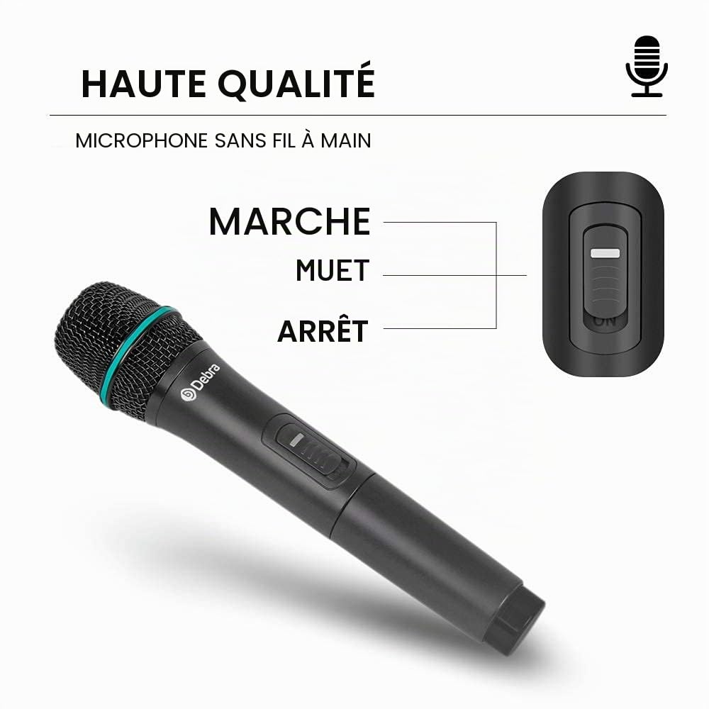 Debra Audio Pro Système Microphone sans Fil UHF 4 Canaux avec Microphone à Main sans Fil, Récepteur Métallique, Idéal pour Karaoké et Fêtes d'Église (Fréquence A)