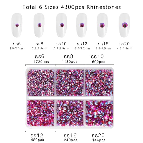 Image of Beadsland 4300pcs Flatback Rhinestones, Red AB Rhinestone Nail Gems Round Crystal Rhinestones for Crafts,Mixed 6 Sizes with Picking Tweezers and Wax Pencil Kit, SS6-SS20, Light Siam AB