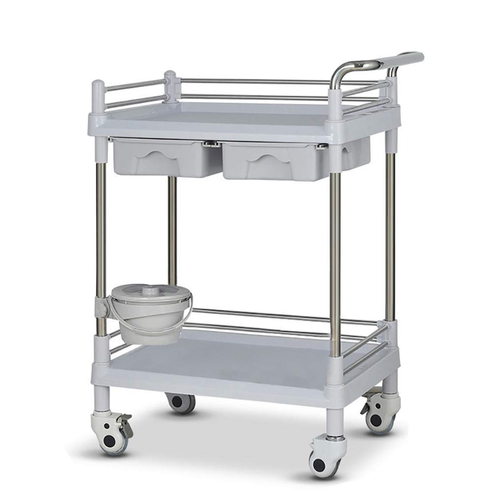 Carretilla de Mano móvil para el hogar, Carrito para Equipo de Laboratorio con 2 cajones de ABS, 2 estantes para SPA de Belleza Dental con Ruedas silenciosas(Beige-73X53X90Cm)