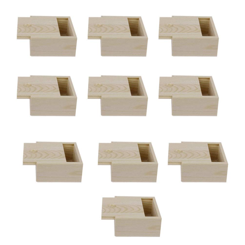 JOEBO 10 jaboneras de bambú de madera natural con tapa, caja de madera sin acabar, bandeja de jabón, mini caja de joyería de madera para manualidades