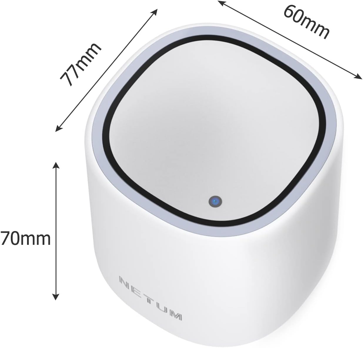 NETUM NT-5090 scanner next to a smartphone displaying a QR code, illustrating its 1D and 2D barcode decoding capabilities.