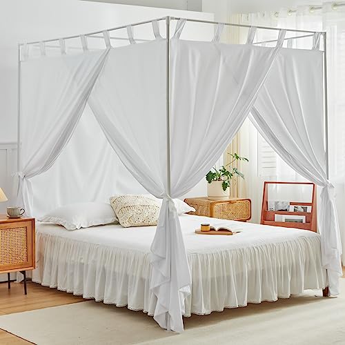 AIKASY White Canopy Bed Curtains with Top Ties and Tie Backs for Bedroom Decoration - King Size Bed Curtains with Windproof and Lightproof Features by AIKASY - Used condition - US$50.60