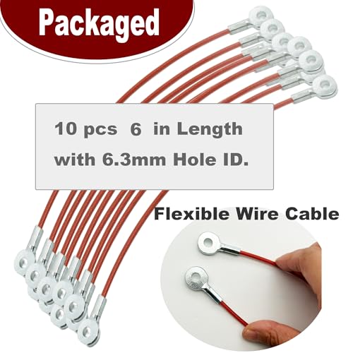 Bytiyar 1/8\"(3mm) Wire Diam Galvanized Steel Cable Eyelets Ended Short Rope Lanyard Safety Tether Chain Lock with Vinyl Coated Cover, 10 Pcs Red 6\"/15cm Length