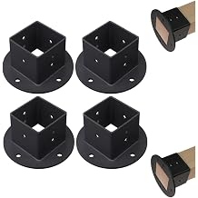 4 Pcs Floor Flange 2x2 Post Anchor Base, Heavy Duty Steel Fence Post Base Plate, Black Square Pole Base Brackets Kit for Deck Railing, Porch, Mailbox, Wall Mount Support