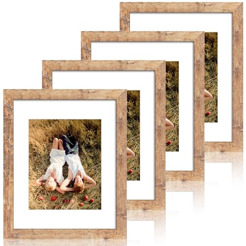 11x14 Picture Frame Set of 4 with Tempered Glass, Rustic Brown Fr...