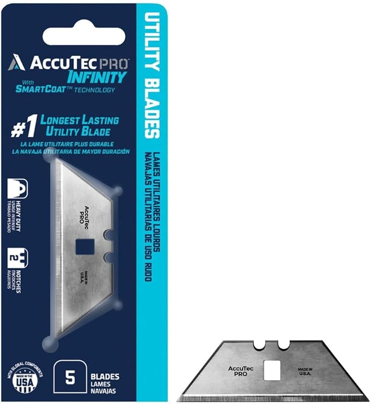 Lâminas utilitárias de aço carbono AccuTec Pro Infinity, espessura de 0,064 cm, encaixe duplo com 2 entalhes, APBL-8007, pacote com 5