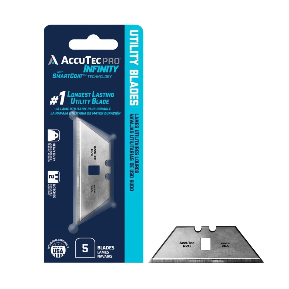 Infinity Carbon Steel Utility Blades - .025 Inch Thick, 2-Notch Double Edge, SmartCoat Tech, Multi-Industry Use - USA Made - APBL-8007