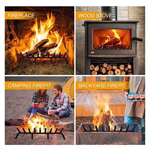 Fire Pit Grate - 23 Inch Fireplace Grate 3/4" Heavy Duty Firewood Stove Log Holder Rack Grates Solid Round Steel Indoor Outdoor Camping Chimney Hearth Wood Burning Fireplace Accessories Tools
