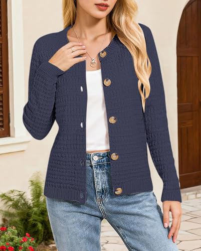 Urban CoCo Women's Long Sleeve Lightweight Cardigan Sweater Button Down Open Front Knit Jacket Casual Outfits3