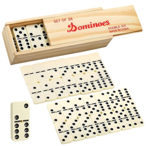 RONGZUBAT Traditional Double Six Dominoes Set,28 Pieces Double 6 Professional Domino Set,Metal Retro Tin Wooden Box,Double 6 Professional Domino Set 28 Tiles Dominoes Set Traditional Games