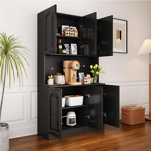 Avzear Kitchen Pantry Cabinet, 71 Inch Farmhouse Storage Cabinet Freestanding Floor Storage Cabinet Hutch Cupboard With 6 Doors Kitchen Pantry Cabinet For Kitchen Living Room Home Office thumb #4