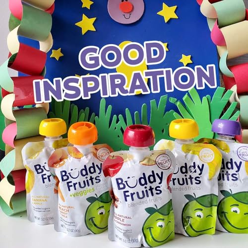 Buddy Fruits & Veggies Snacks To Go Pear Spinach Unsweetened Applesauce 3.2oz Pouch (18pk) Gluten-Nut-Dairy-Preservatives-BPA Free, Non GMO, Kosher