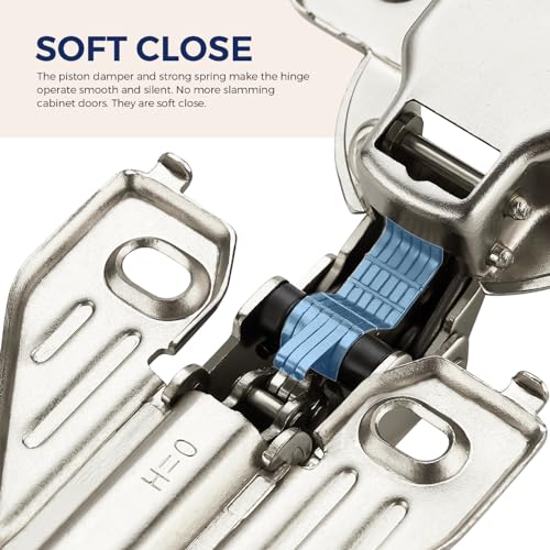 Image of Ravinte 1 Pair 2 Packs Full Overlay Cabinet Door Hinges,105 Degree Adjustable Concealed Kitchen Cabinet Hinges Soft Close for Face Frame Cabinet