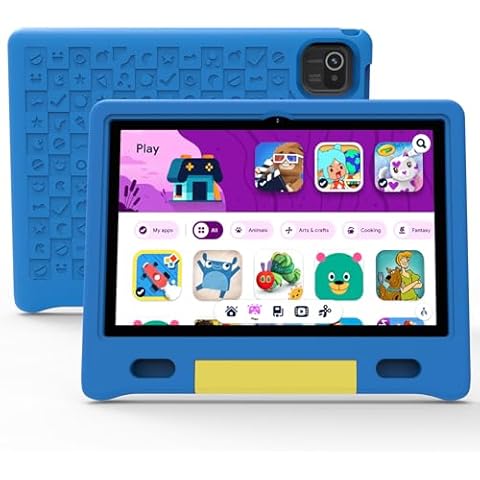 ApoloMedia Kids Tablet, 10 inch Toddler Tablet with EVA Protective Case, 2+32GB Storage, 5000mAh, 5G WiFi, Android 13 Tablet for Kids with Google Kids Space, Family Link, Ad-Free Contents (Blue) Cover