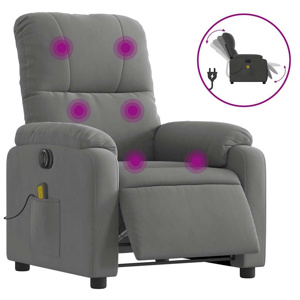 Massagesessel Elektrisch Dunkelgrau Mikrofasergewebe Relaxsessel Massagesessel Fernsehsessel Liegefunktion Elektrisches Neigungssystem