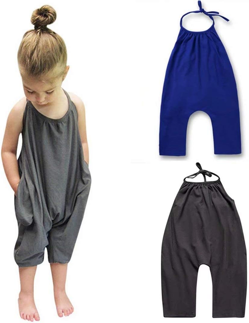 Baby Girls Summer Romper Cute 2 Pack Backless Harem Strap Jumpsuits 1-4 Years Old