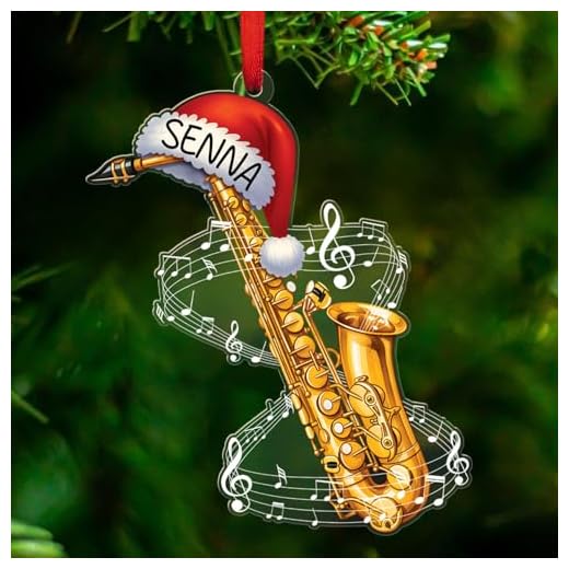 Adorno en forma de instrumento musical de saxofón, adorno personalizado para saxofonista tocando saxofón, regalo para los amantes de la música de músicos, adornos acrílicos de saxofonista con nombre