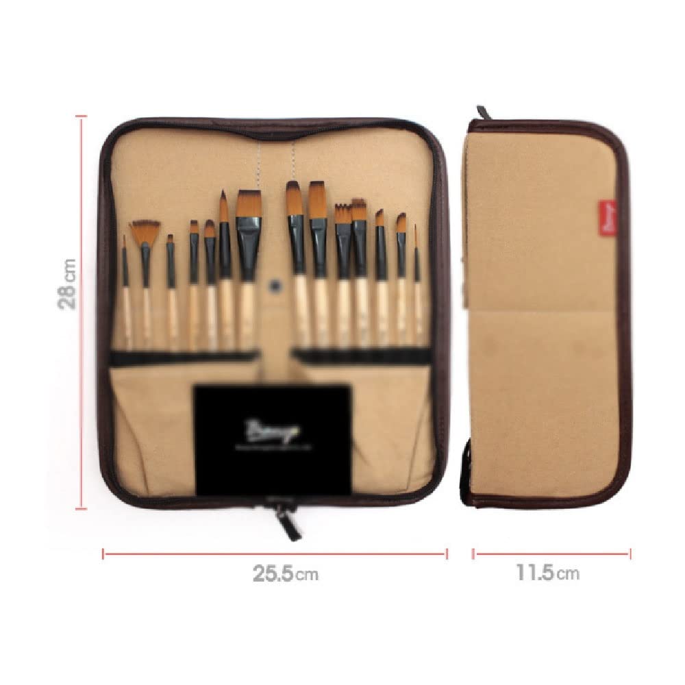 Set di 14 pennelli per pittura acrilica, acquerello, pennello e scatola per matite per pittura artistica scolastica (nero)