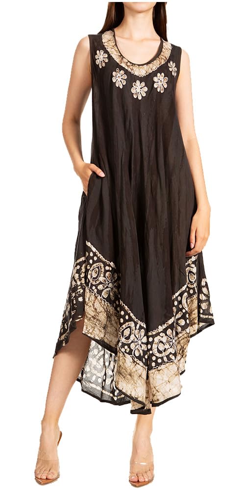 Sakkas Alexis Embroidered Long Sleeveless Floral Caftan Dress/Cover Up