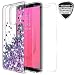 Samsung Galaxy J8 2018 Case with Tempered Glass Screen Protector, Rosebono Quicksand Glitter Sparkly Bling Liquid Shiny Clear Soft TPU Bumper Protective Cover for Samsung J8 (Purple)