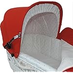 EICHHORN Weidenkorb Kinderwagen, Korb Weiß, Stoff Rot - große Liegefläche, weich gefedert, inklusive Matratze und Regenschutzbezug