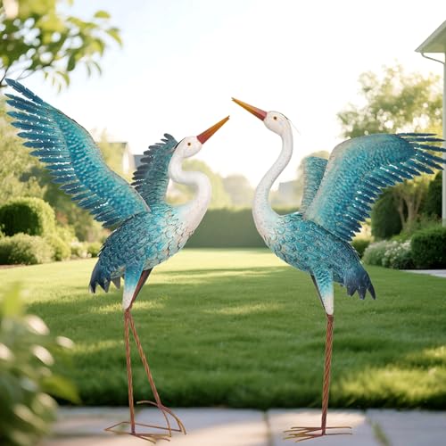 chisheen Garden Statue Outdoor Metal Heron Crane Yard Art Sculpture for Lawn Patio Backyard Decoration,46 inch (2-Pack)