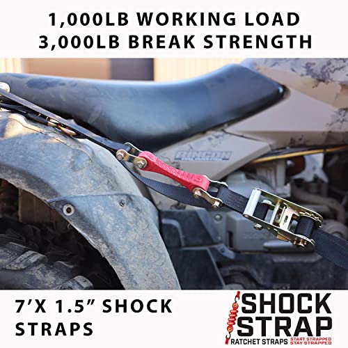 Shockstrap 7Rsbk4Pkp Rachet Tie-Down With Built-In Bungee Shock-Absorber, 1.5" X 7' Black Polyester Safety Strap, 4-Pack #TOP6