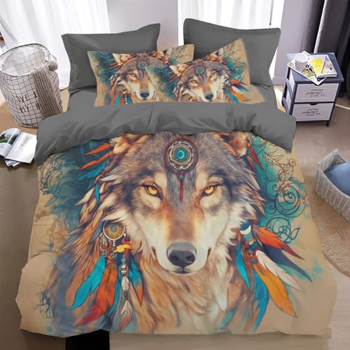Couette 140x200cm loup réversible en microfibre douce avec zip invisible - 3