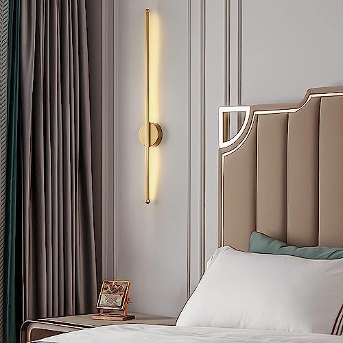Image of Groeien Pack of 2 | Modern LED 3 Color Long Gold Sconce Wall Light for Bedroom Living Room Corridor Lighting Fixtures Wall Mount(Warm+Natural+Coolwhite)(Gold Wall Light01, 2)