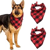 Pet Dog Bandanas - 2Pcs Classic Triangle Plaid Dog Scarf Bow Tiess, Washable Kerchief Set for Small to Large Dogs Cats Pets - Red