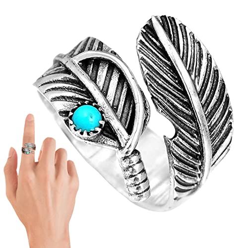 Falbiro] ボヘミアン フェザー ターコイズ リング | 女性のための