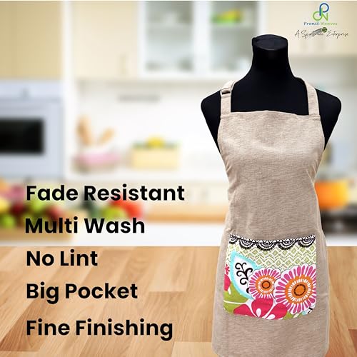 Image of Kitchen Apron for Women & Men | 100% Cotton | Cooking Apron with Big utility Pocket | Adjustable neck strap | Free Size | Kitchen Utensils Accessory