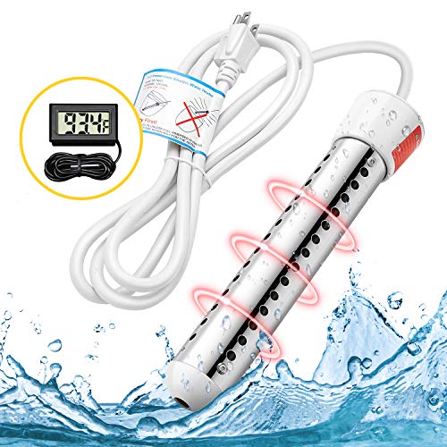 GESAIL 1500W Immersion Heater, Submersible Water Heater With Stainless Steel Guard, Immersion Heater Used For Camping Water Heater And Pool Heater With UL Listed,Heat Water In Minites (White)