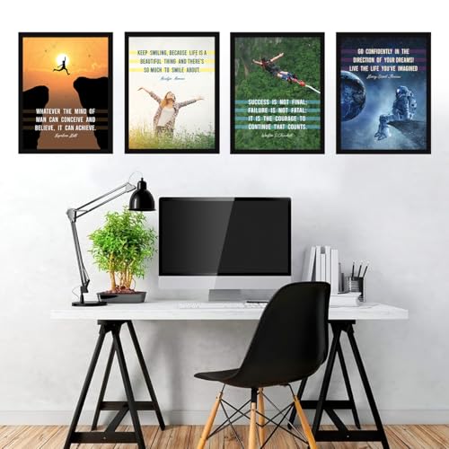 Image of Chaka Chaundh - Suitable Unique Motivational Quotes frames - Good Quotes wall frames - Framed posters - Photos with quotes - Posters with frame (34 cm x 27 cm x 4 cm) - Combo Set of 4 - Composite Wood