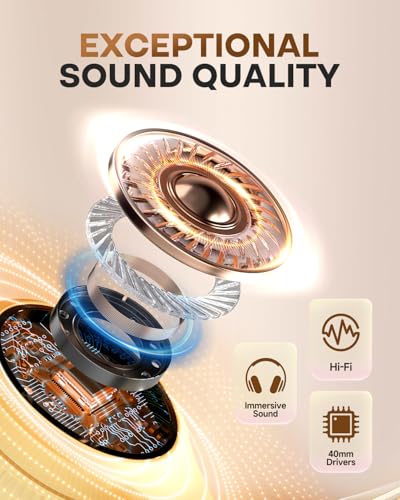 Image of TuneFlux Bluetooth Headphones,70H Playtime Bluetooth 6.0 Wireless Headphones,3 EQ Music Modes Foldable Lightweight Over Ear Headset with Clear Call,HiFi Deep Bass for Home Office Travel (Beige)