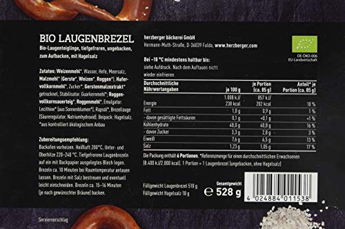 Herzberger Bäckerei Bio Laugenbrezel mit Hagelsalz, 528 g (Tiefgefroren)