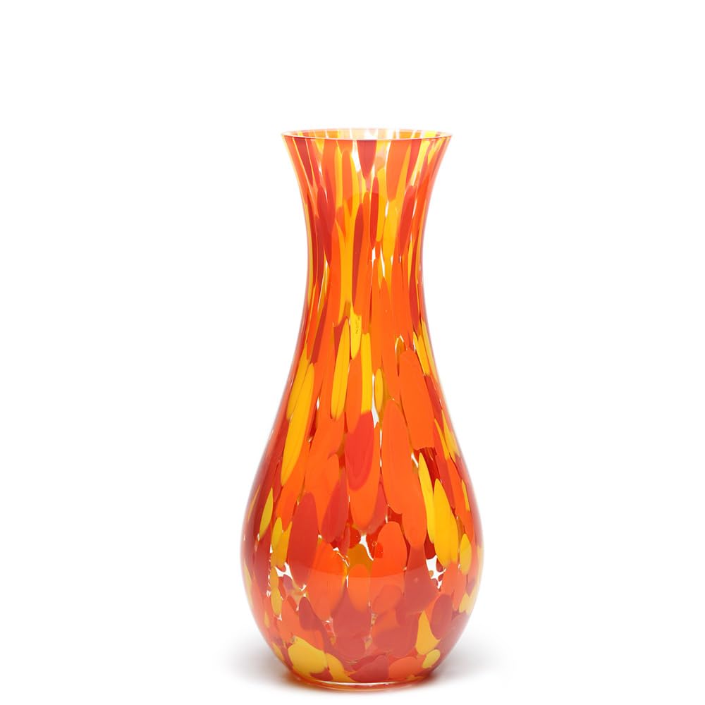 Ca D Oro Glass Vase Orange/Yellow Confetti Effect Hand Blown Murano-Style Art Glass for Flower, Room Decoration and Centerpiece - Model Nº 83
