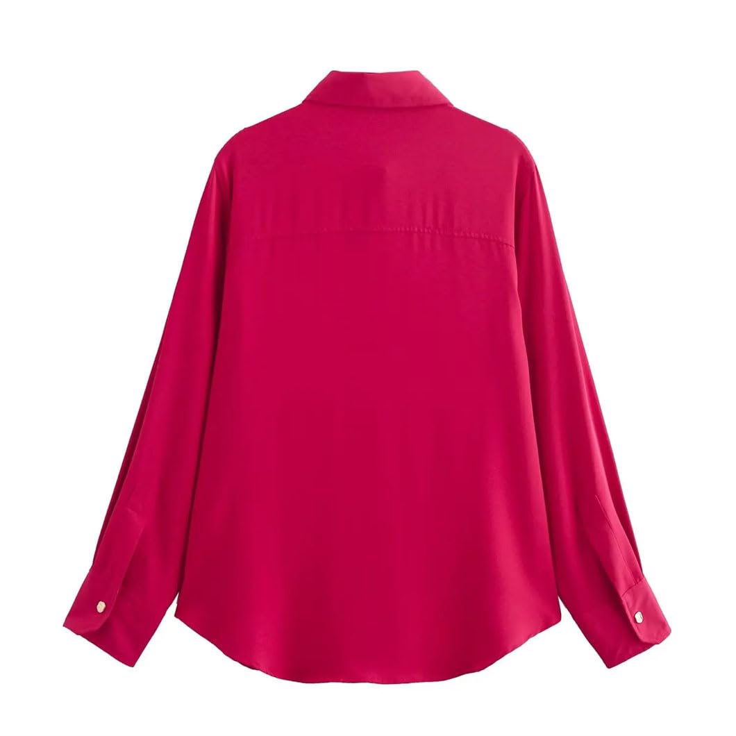 Camisas de vestir para mujer, holgadas, informales, simples, con pecho dorado, blusas de manga larga con solapa