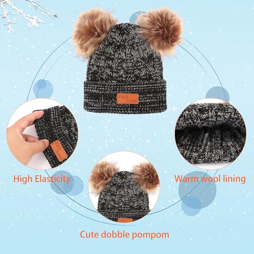 Winter Beanie Hat Scarf Gloves Set for Kids, Winter Warm Set Knitting Cap Neck Warmer Gloves for Girls Boys 2-10 Year3