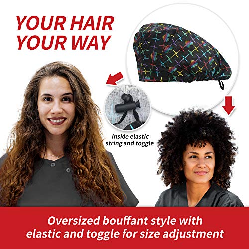 Image of Bouffant Caps with Button and Sweatband, Adjustable Scrub Caps for Women Men, One Size Multi Color