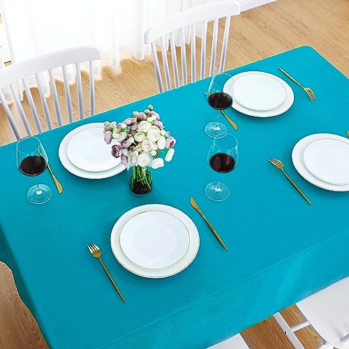 Image of FOLINS&HOME Teal Rectangle Tablecloth, 60 x 84 Inch Waterproof Table Cloth | Turquoise Wrinkle Free Polyester Rectangular Table Cloths, Spillproof Heavy Duty and Washable Table Cover for Party, Banquet