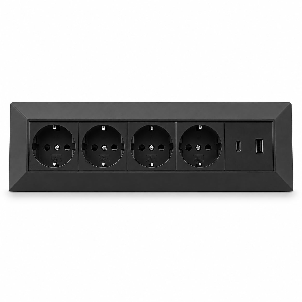 Steckdosenblock 4-Fach & USB-A/C schwarz - hochwertige Steckdosenleiste Ecksteckdose Tischsteckdose Mehrfachsteckdose - für Küche, Werkstatt, Arbeitsplatte, Möbel-Steckdose, Schreibtisch