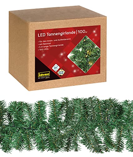 Idena 31870 - LED Tannengirlande mit 100 LEDs in Warmweiß, mit 8...